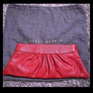 Brand new Lauren Merkin red leather clutch